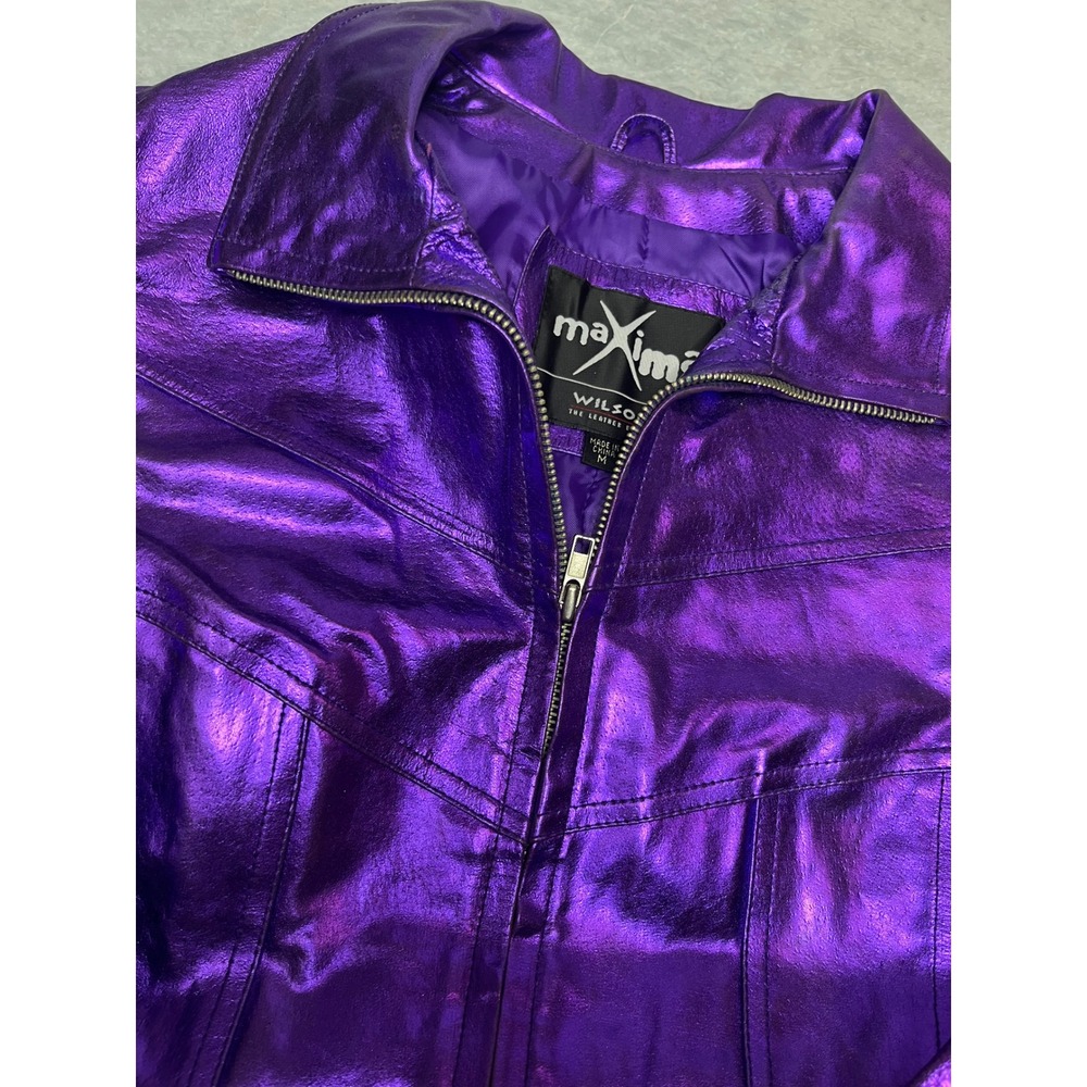 Wilsons Maxima Metallic Purple Leather festival jacket Womens Medium vintage - Picture 3 of 8